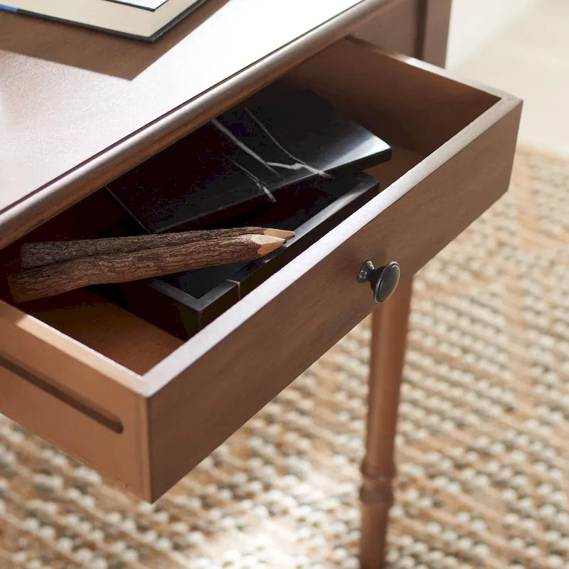 Traditional Single Drawer Desk with Turned Legs Distressed White Brown Black