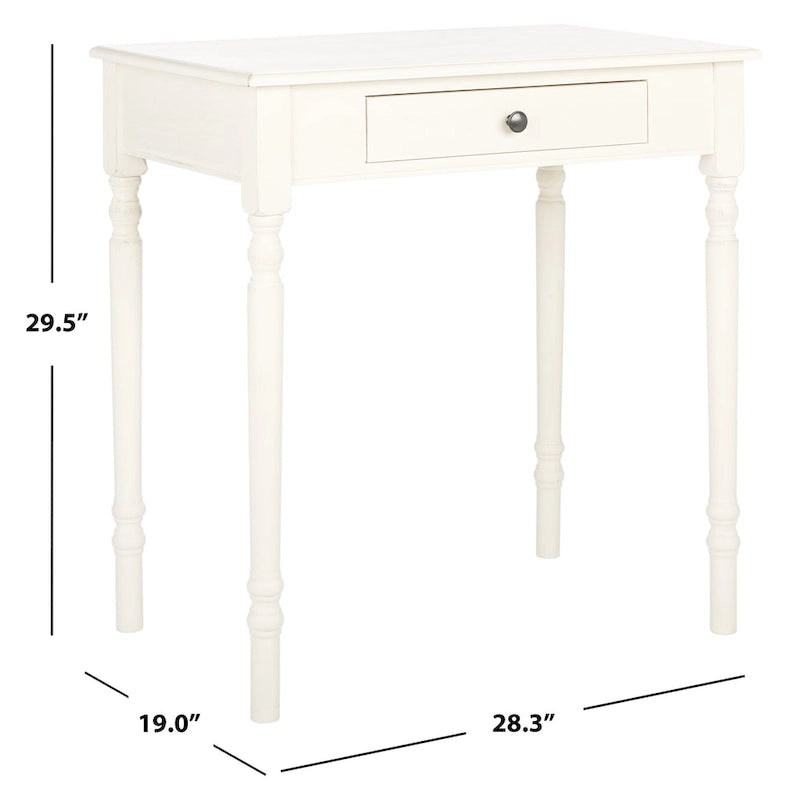 Traditional Single Drawer Desk with Turned Legs Distressed White Brown Black