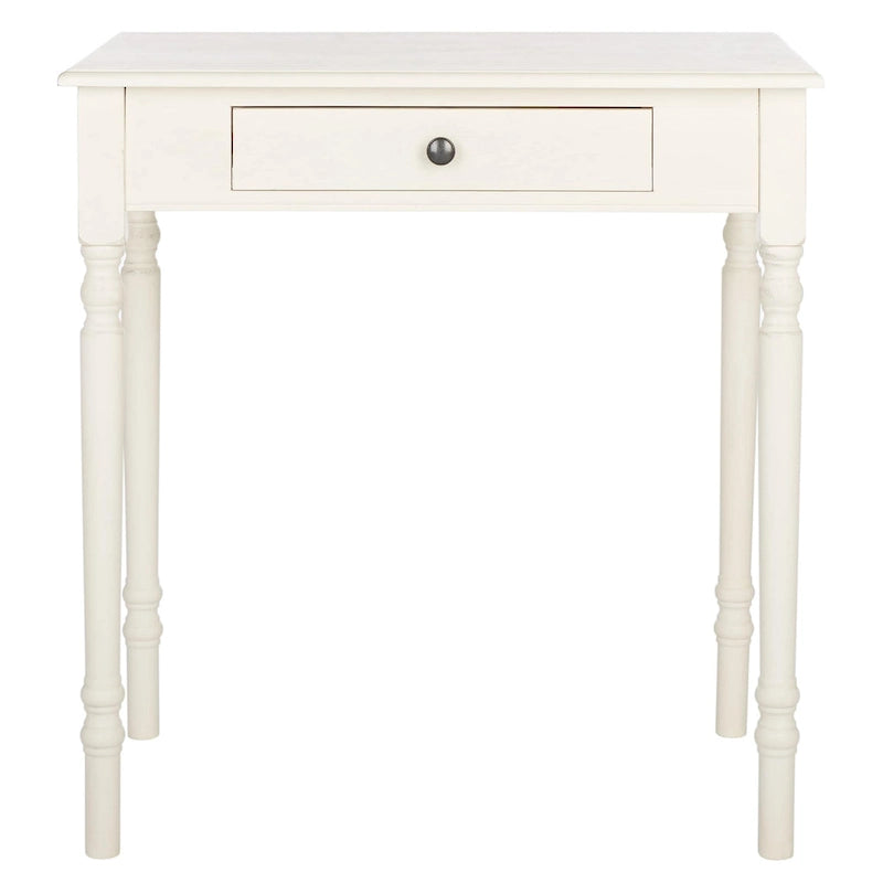 Traditional Single Drawer Desk with Turned Legs Distressed White Brown Black
