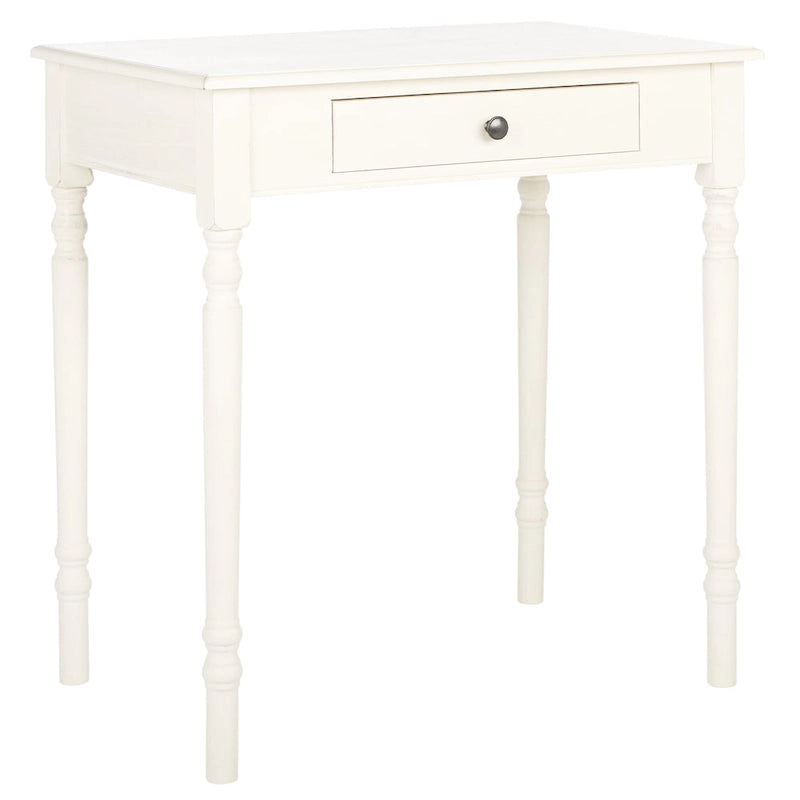 Traditional Single Drawer Desk with Turned Legs Distressed White Brown Black