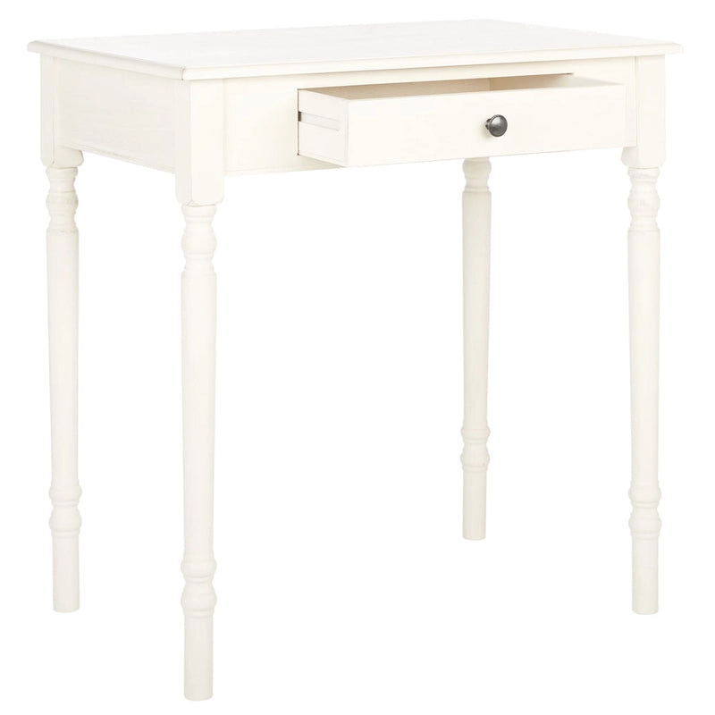 Traditional Single Drawer Desk with Turned Legs Distressed White Brown Black