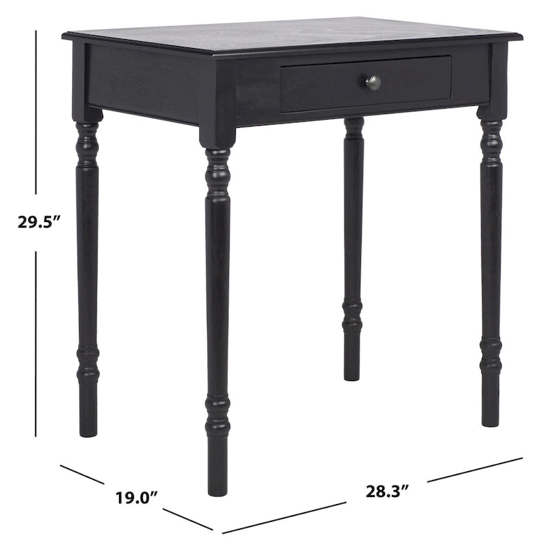 Traditional Single Drawer Desk with Turned Legs Distressed White Brown Black