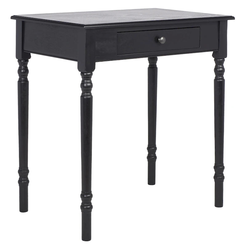 Traditional Single Drawer Desk with Turned Legs Distressed White Brown Black