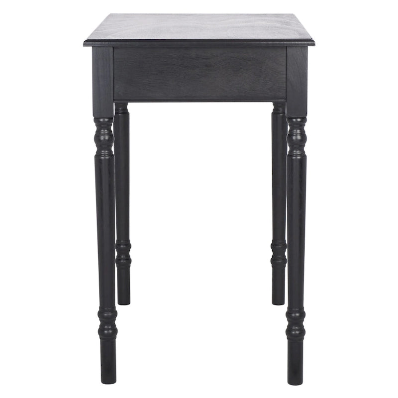 Traditional Single Drawer Desk with Turned Legs Distressed White Brown Black