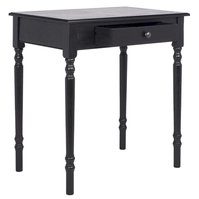 Traditional Single Drawer Desk with Turned Legs Distressed White Brown Black