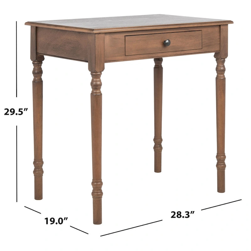 Traditional Single Drawer Desk with Turned Legs Distressed White Brown Black