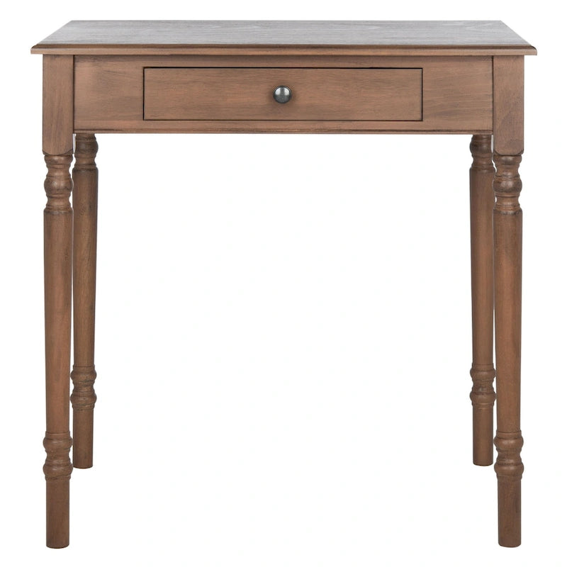 Traditional Single Drawer Desk with Turned Legs Distressed White Brown Black