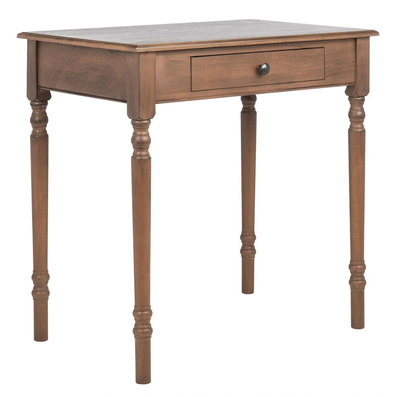 Traditional Single Drawer Desk with Turned Legs Distressed White Brown Black