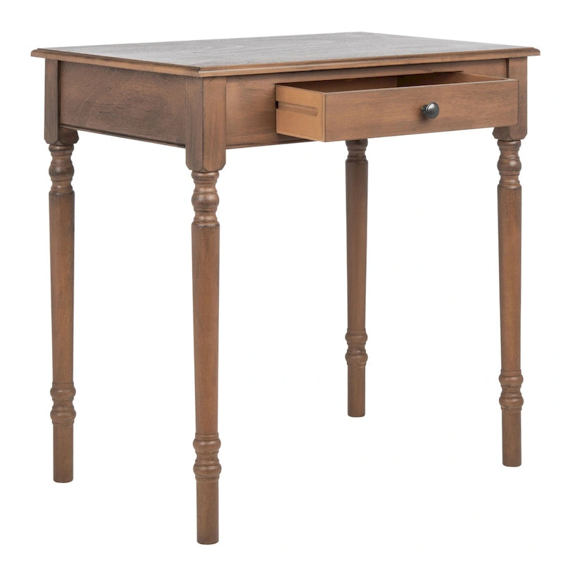 Traditional Single Drawer Desk with Turned Legs Distressed White Brown Black