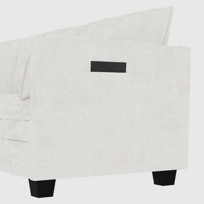 U-Shaped Fabric Sofa with Armrest Pocket Storage, Gray Upholstery