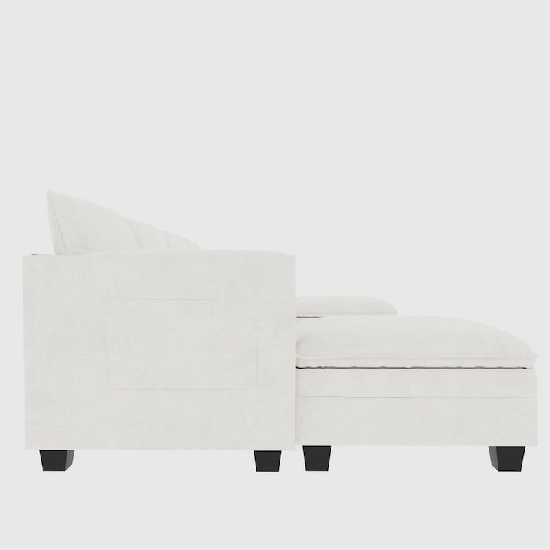 U-Shaped Fabric Sofa with Armrest Pocket Storage, Gray Upholstery