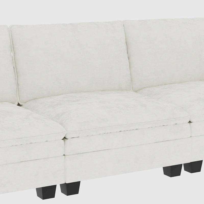 U-Shaped Fabric Sofa with Armrest Pocket Storage, Gray Upholstery