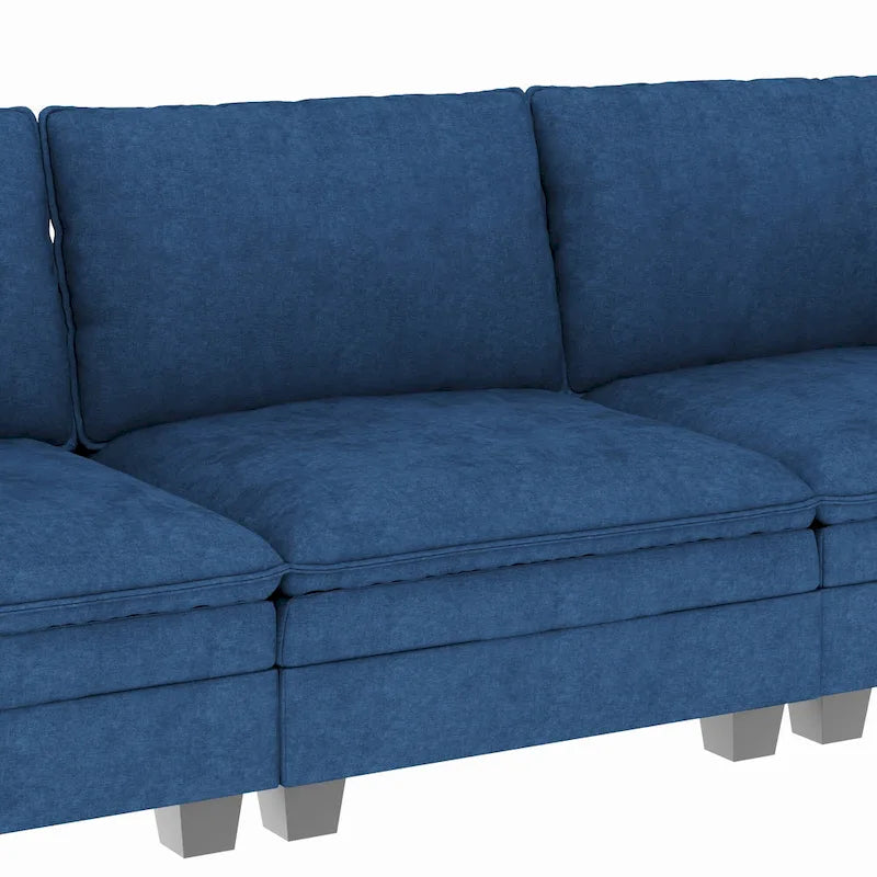 U-Shaped Fabric Sofa with Armrest Pocket Storage, Gray Upholstery