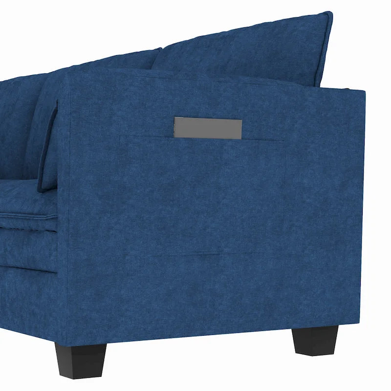 U-Shaped Fabric Sofa with Armrest Pocket Storage, Gray Upholstery