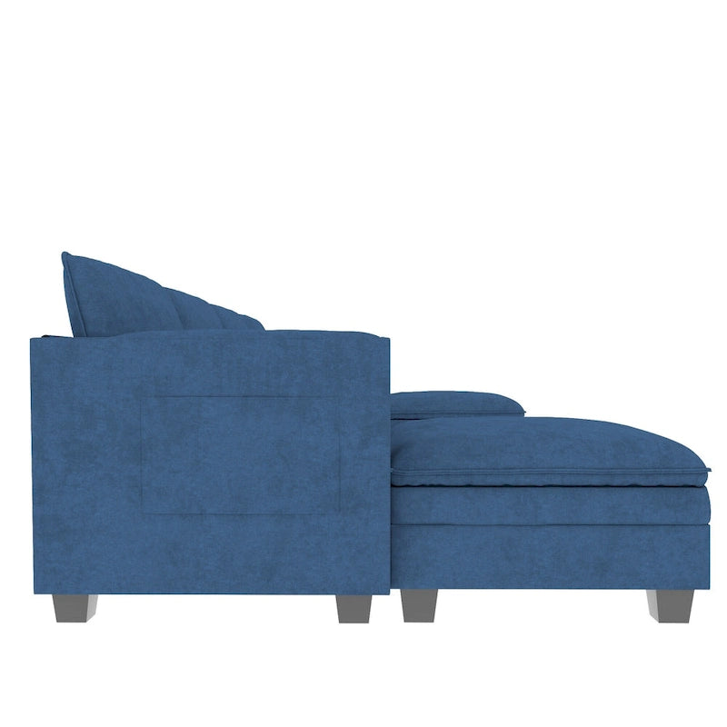U-Shaped Fabric Sofa with Armrest Pocket Storage, Gray Upholstery