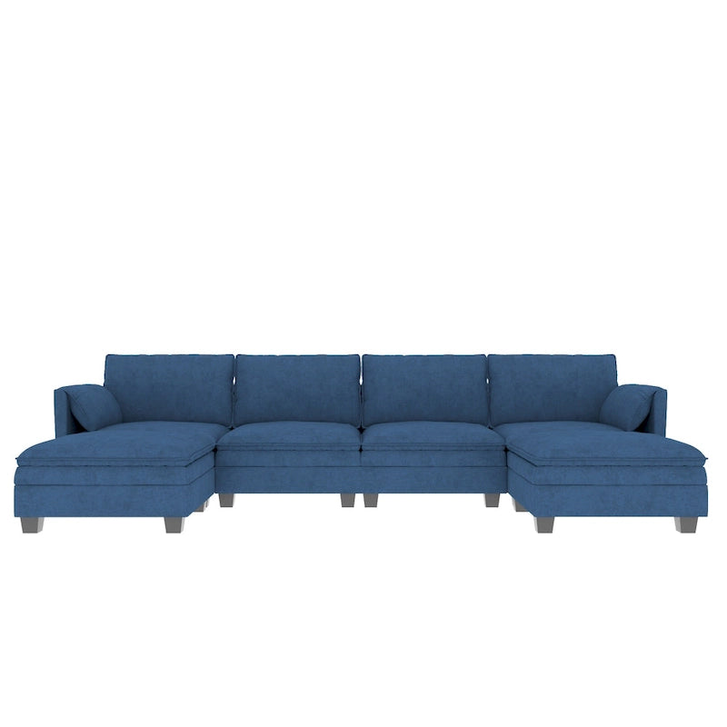 U-Shaped Fabric Sofa with Armrest Pocket Storage, Gray Upholstery