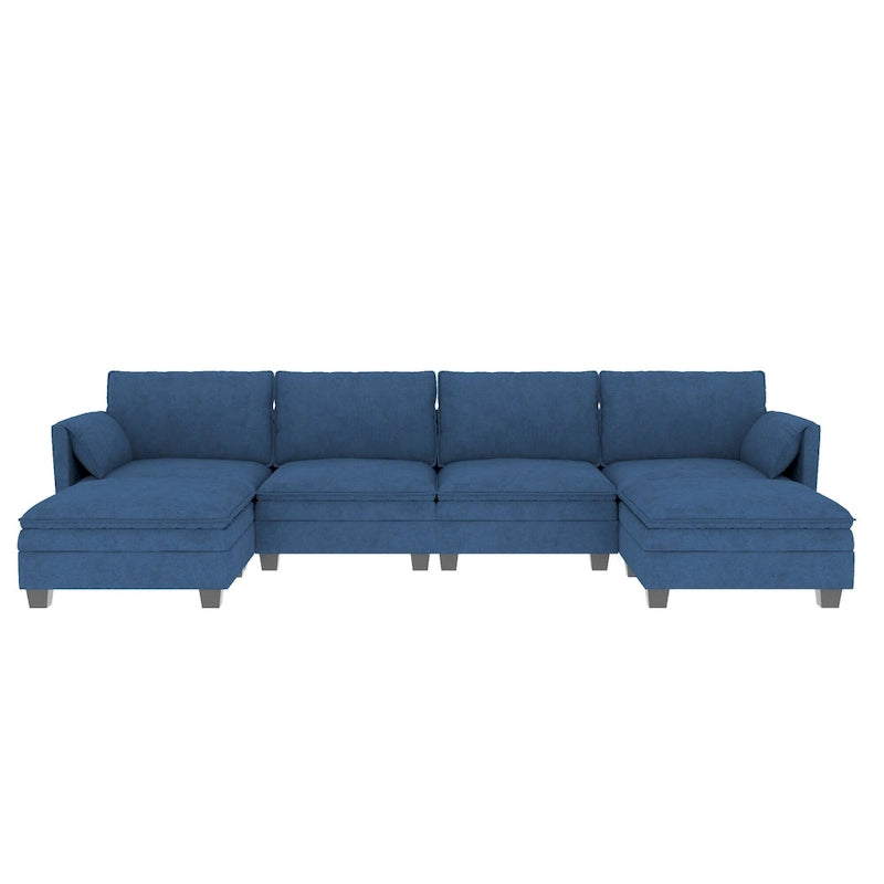 U-Shaped Fabric Sofa with Armrest Pocket Storage, Gray Upholstery