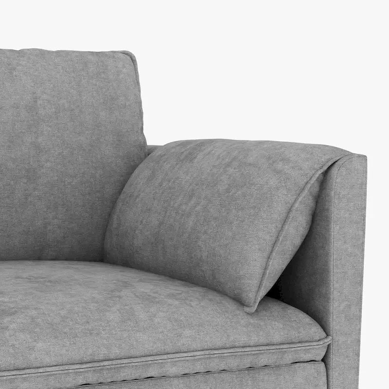 U-Shaped Fabric Sofa with Armrest Pocket Storage, Gray Upholstery