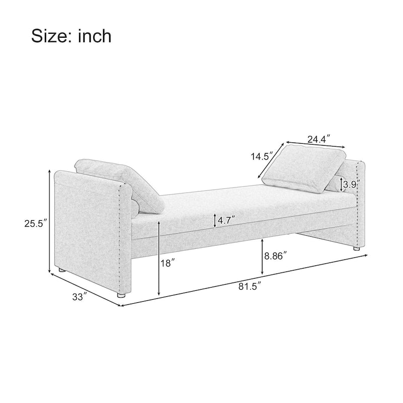 Pink Linen Upholstered Daybed Sofa with Storage Drawers and Pillows