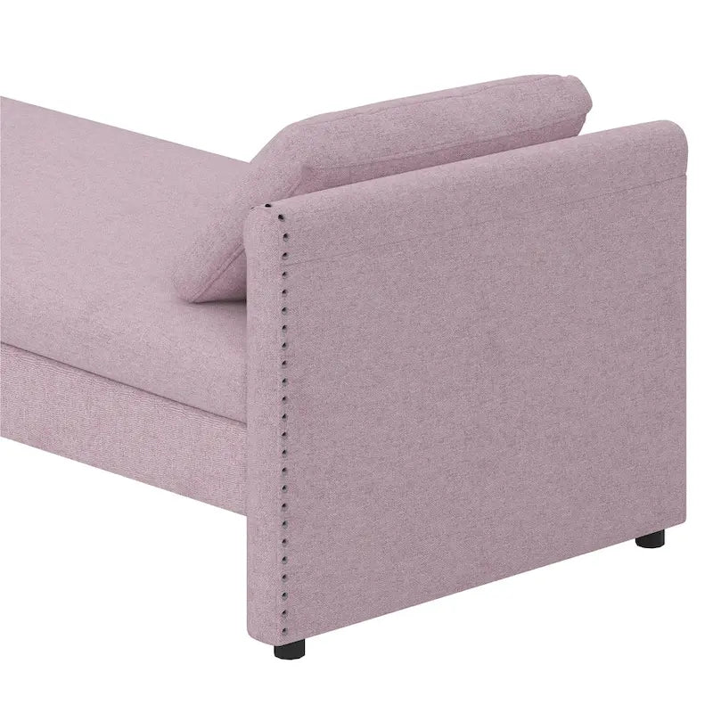 Pink Linen Upholstered Daybed Sofa with Storage Drawers and Pillows