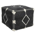 Black Cotton Geometric Boho Pouf Ottoman with Tufted Accents
