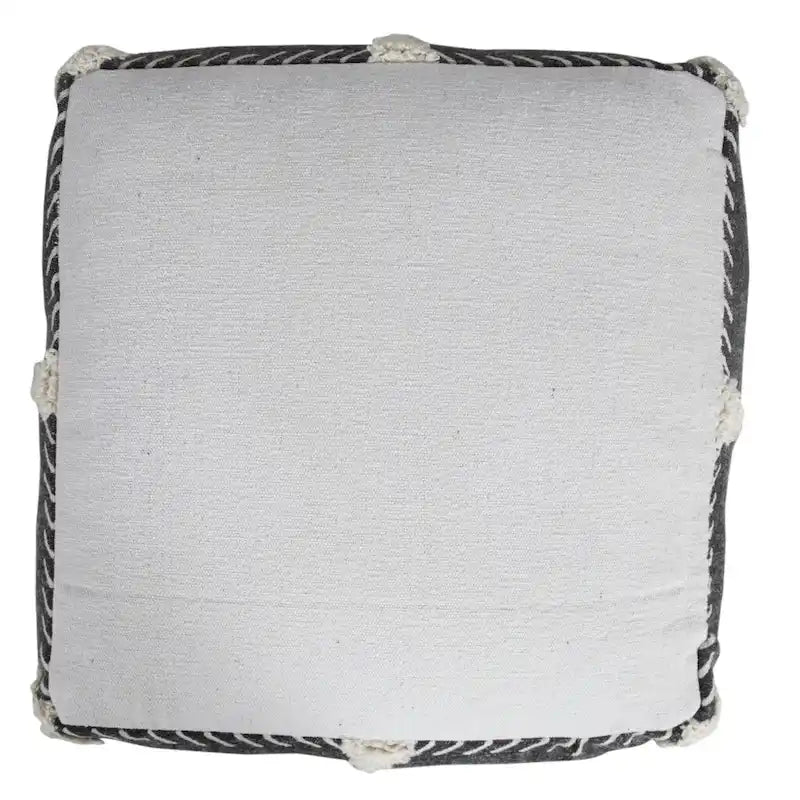 Black Cotton Geometric Boho Pouf Ottoman with Tufted Accents