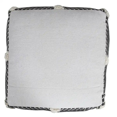 Black Cotton Geometric Boho Pouf Ottoman with Tufted Accents
