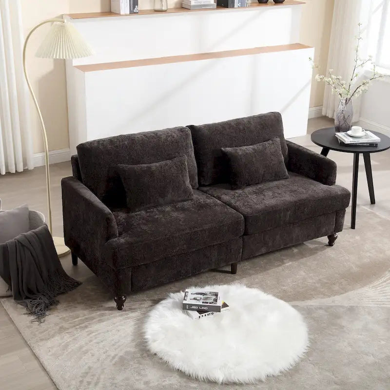 Chenille Upholstered 2-Seat Sofa with Wooden Legs and Removable Cushions