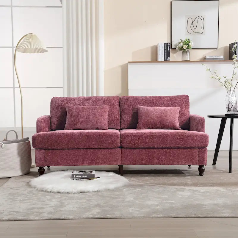 Chenille Upholstered 2-Seat Sofa with Wooden Legs and Removable Cushions