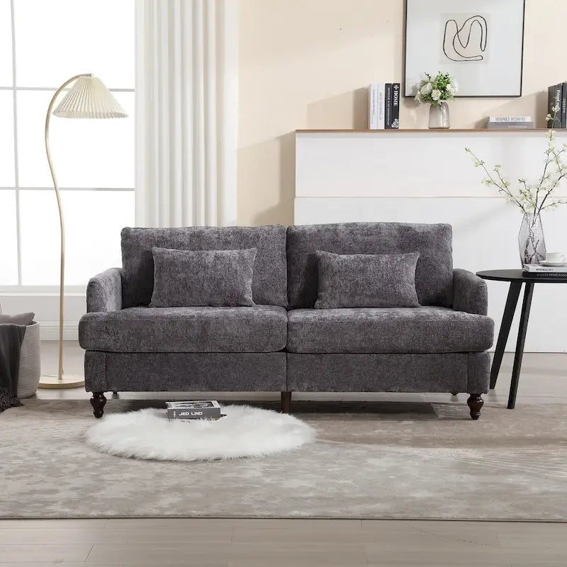 Chenille Upholstered 2-Seat Sofa with Wooden Legs and Removable Cushions
