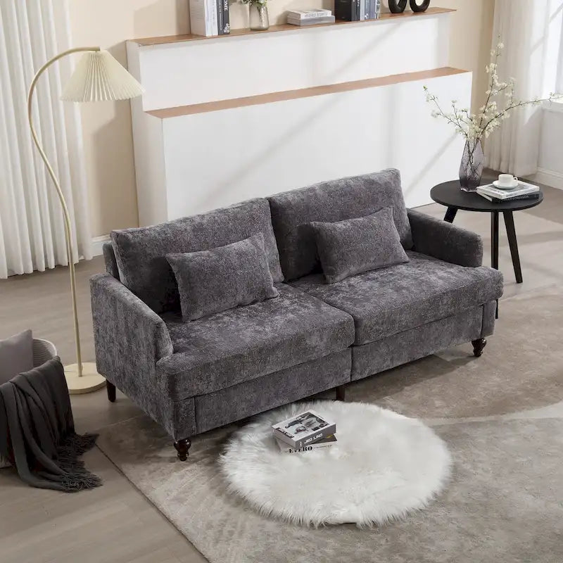 Chenille Upholstered 2-Seat Sofa with Wooden Legs and Removable Cushions