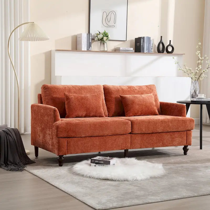 Chenille Upholstered 2-Seat Sofa with Wooden Legs and Removable Cushions