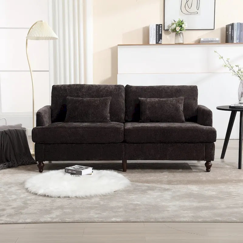 Chenille Upholstered 2-Seat Sofa with Wooden Legs and Removable Cushions
