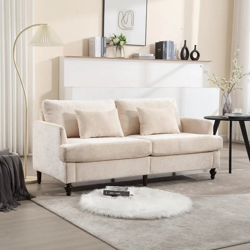 Chenille Upholstered 2-Seat Sofa with Wooden Legs and Removable Cushions