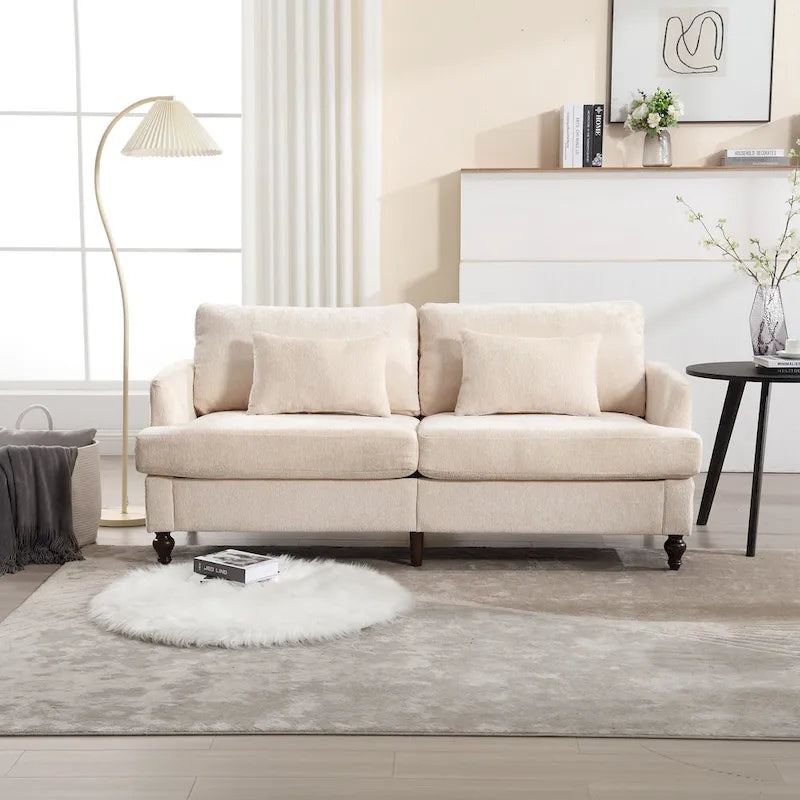 Chenille Upholstered 2-Seat Sofa with Wooden Legs and Removable Cushions
