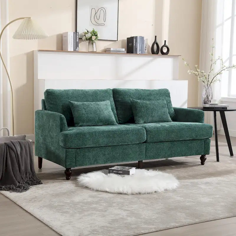 Chenille Upholstered 2-Seat Sofa with Wooden Legs and Removable Cushions