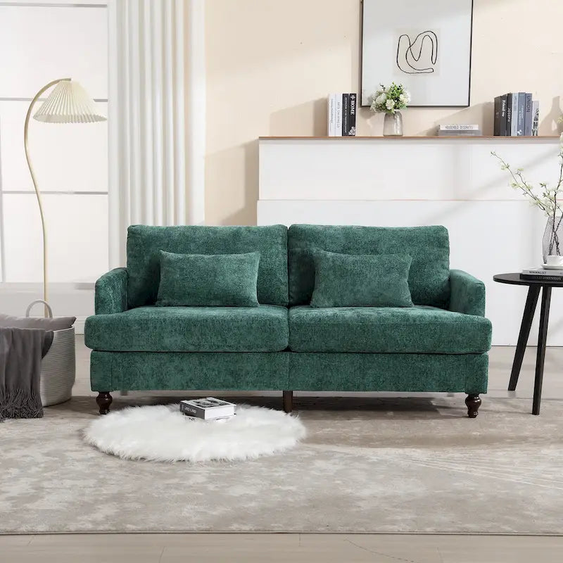 Chenille Upholstered 2-Seat Sofa with Wooden Legs and Removable Cushions