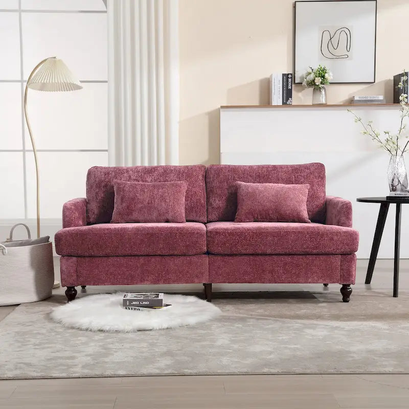 Chenille Upholstered 2-Seat Sofa with Wooden Legs and Removable Cushions