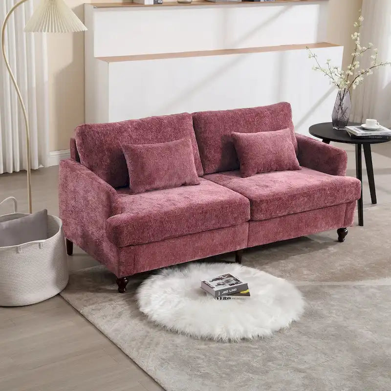 Chenille Upholstered 2-Seat Sofa with Wooden Legs and Removable Cushions
