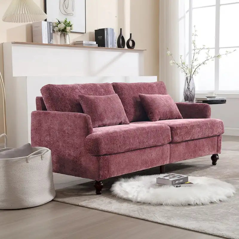 Chenille Upholstered 2-Seat Sofa with Wooden Legs and Removable Cushions