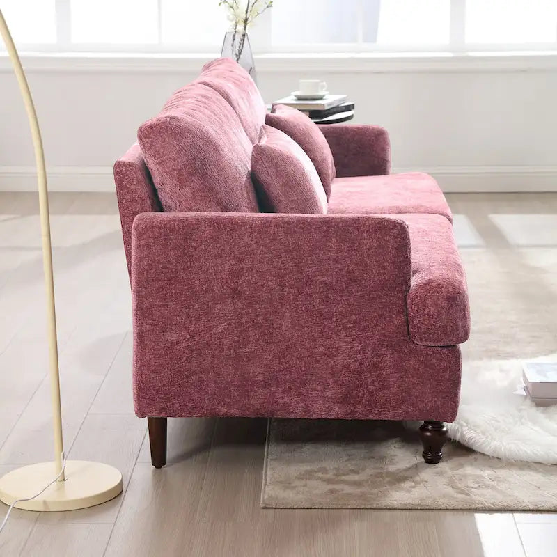 Chenille Upholstered 2-Seat Sofa with Wooden Legs and Removable Cushions