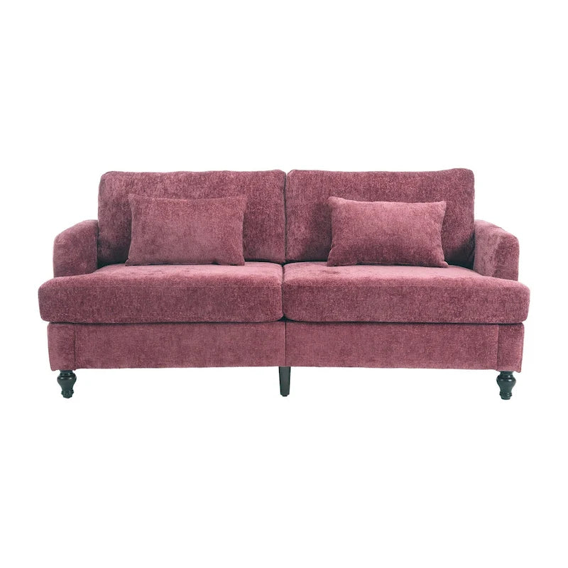 Chenille Upholstered 2-Seat Sofa with Wooden Legs and Removable Cushions
