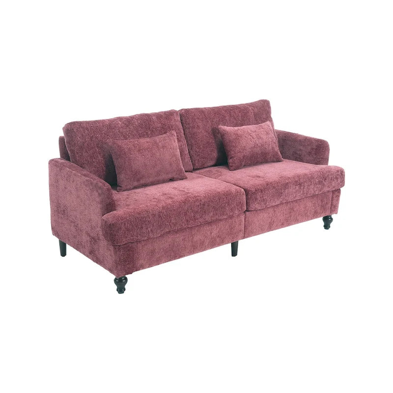 Chenille Upholstered 2-Seat Sofa with Wooden Legs and Removable Cushions