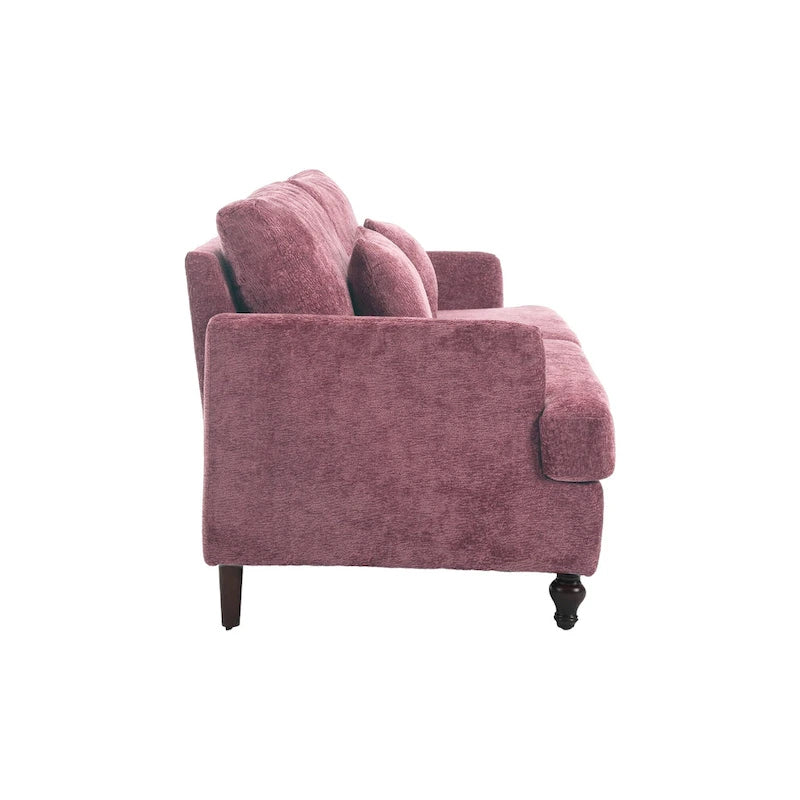 Chenille Upholstered 2-Seat Sofa with Wooden Legs and Removable Cushions