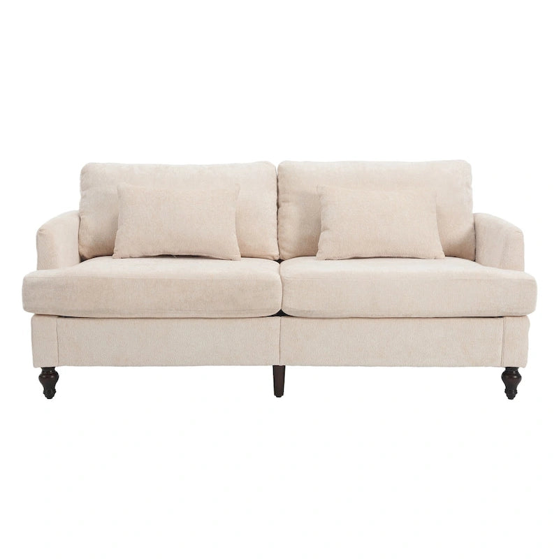 Chenille Upholstered 2-Seat Sofa with Wooden Legs and Removable Cushions