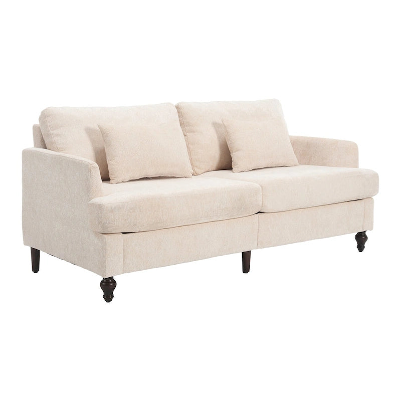 Chenille Upholstered 2-Seat Sofa with Wooden Legs and Removable Cushions