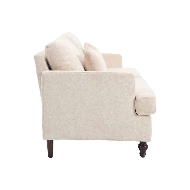 Chenille Upholstered 2-Seat Sofa with Wooden Legs and Removable Cushions