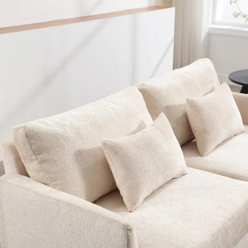 Chenille Upholstered 2-Seat Sofa with Wooden Legs and Removable Cushions