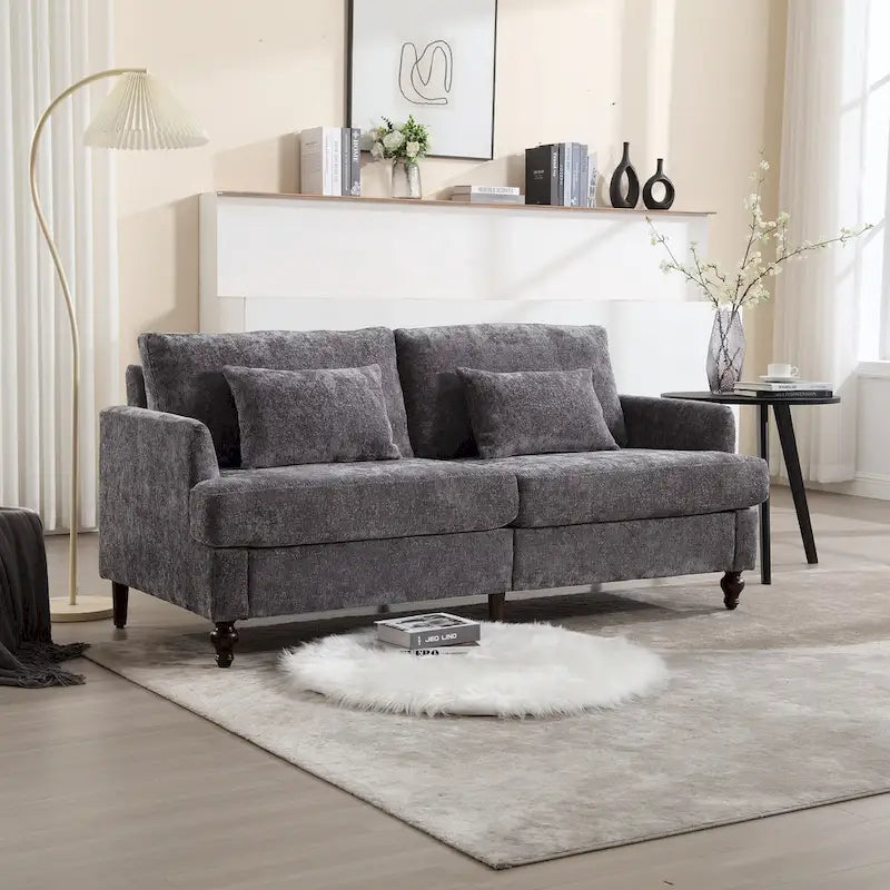Chenille Upholstered 2-Seat Sofa with Wooden Legs and Removable Cushions