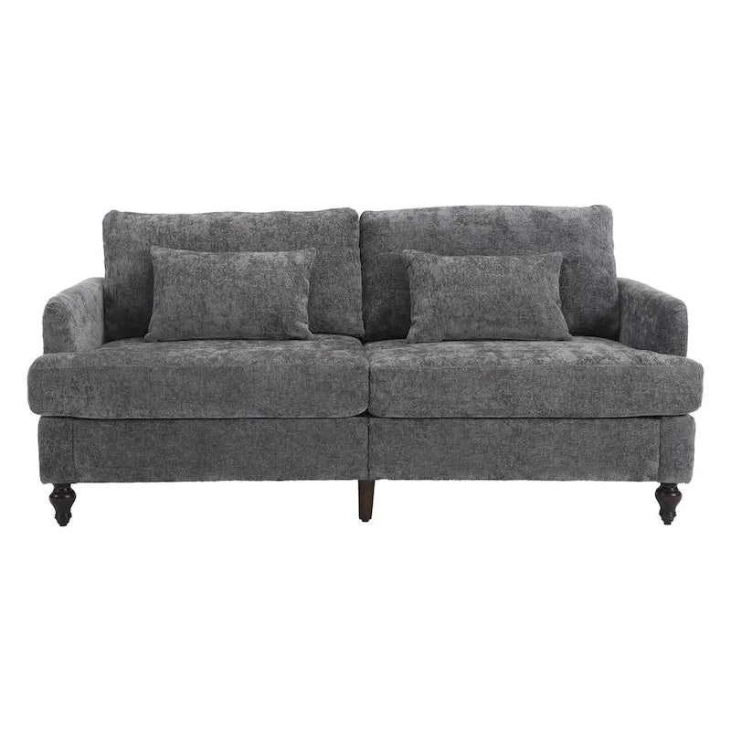 Chenille Upholstered 2-Seat Sofa with Wooden Legs and Removable Cushions